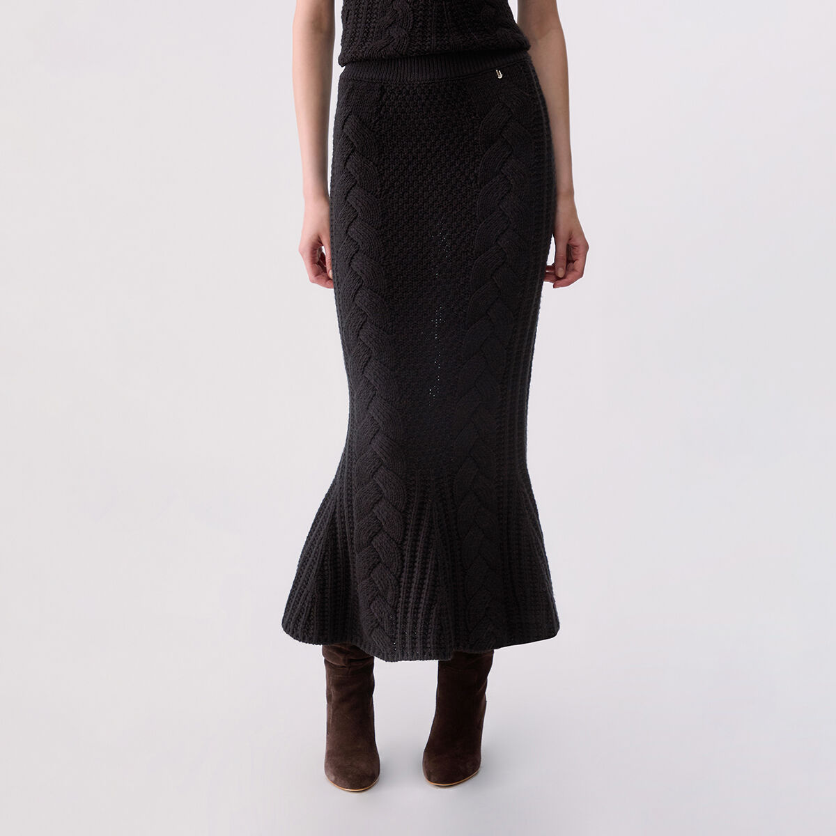 Jupe mi-longue en maille noir, LIU JO