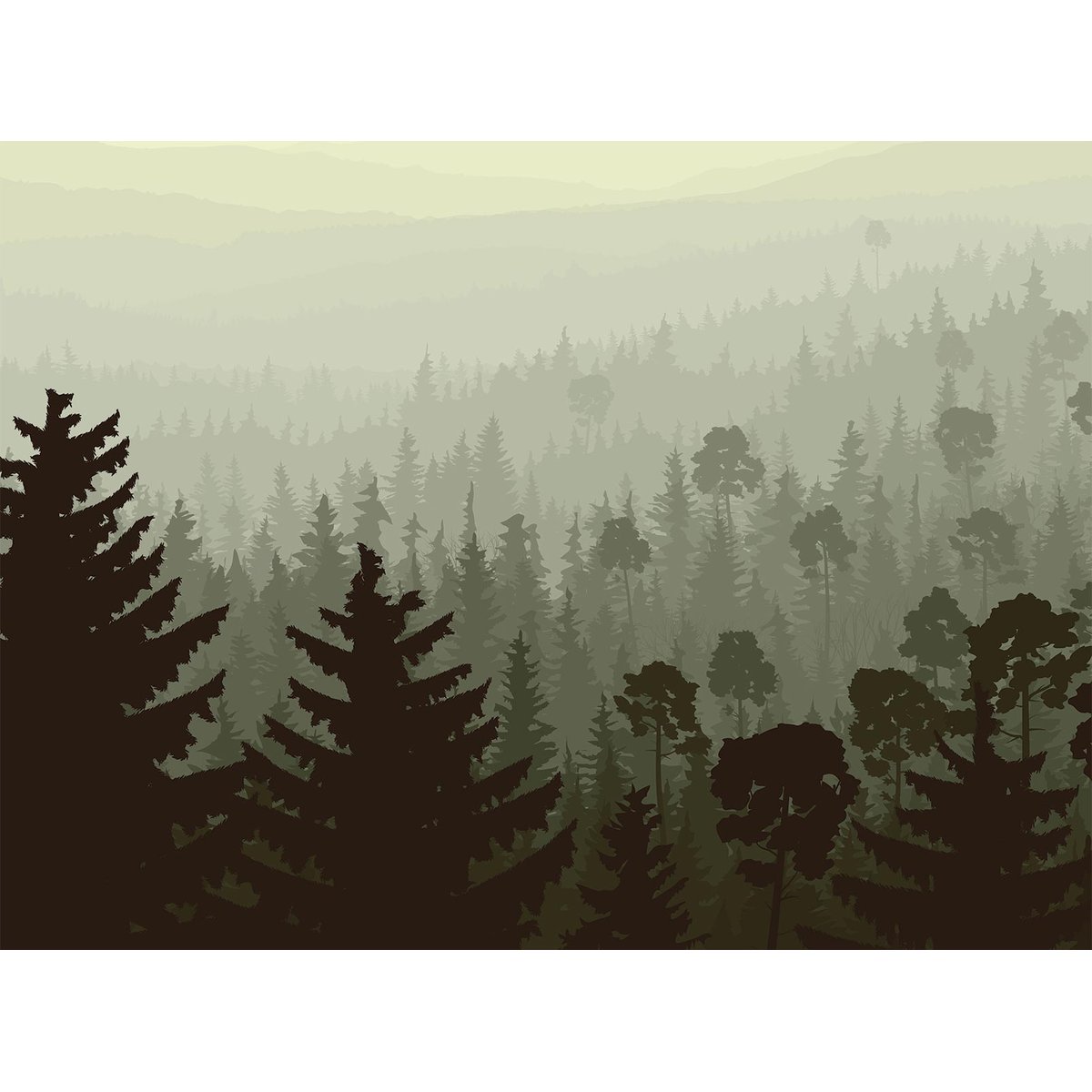 Papier peint panoramique exotique dessin de foret intissé, HEXOA