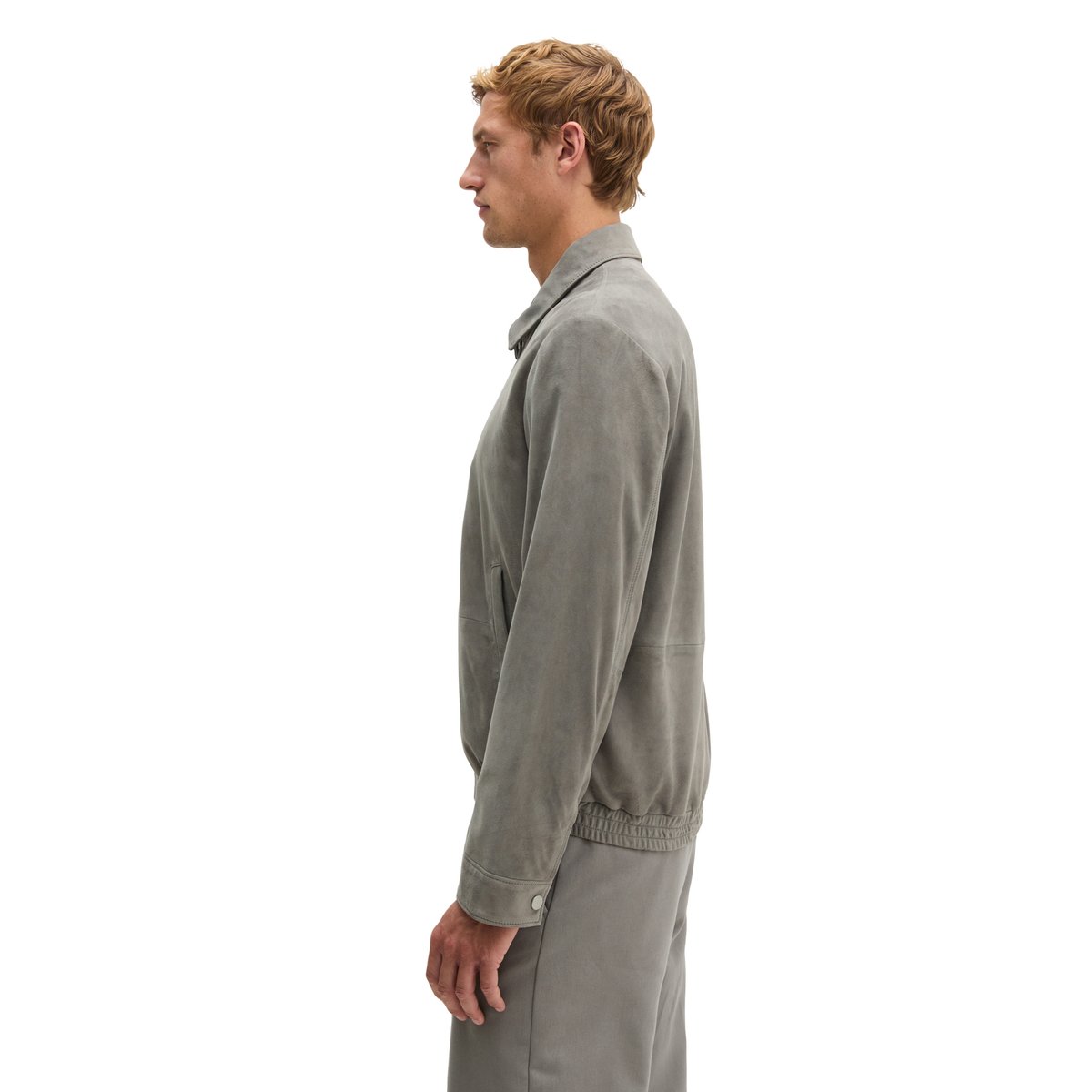 Veste en cuir coupe classique en cuir de chèvre velours souple gris, MARC O'POLO