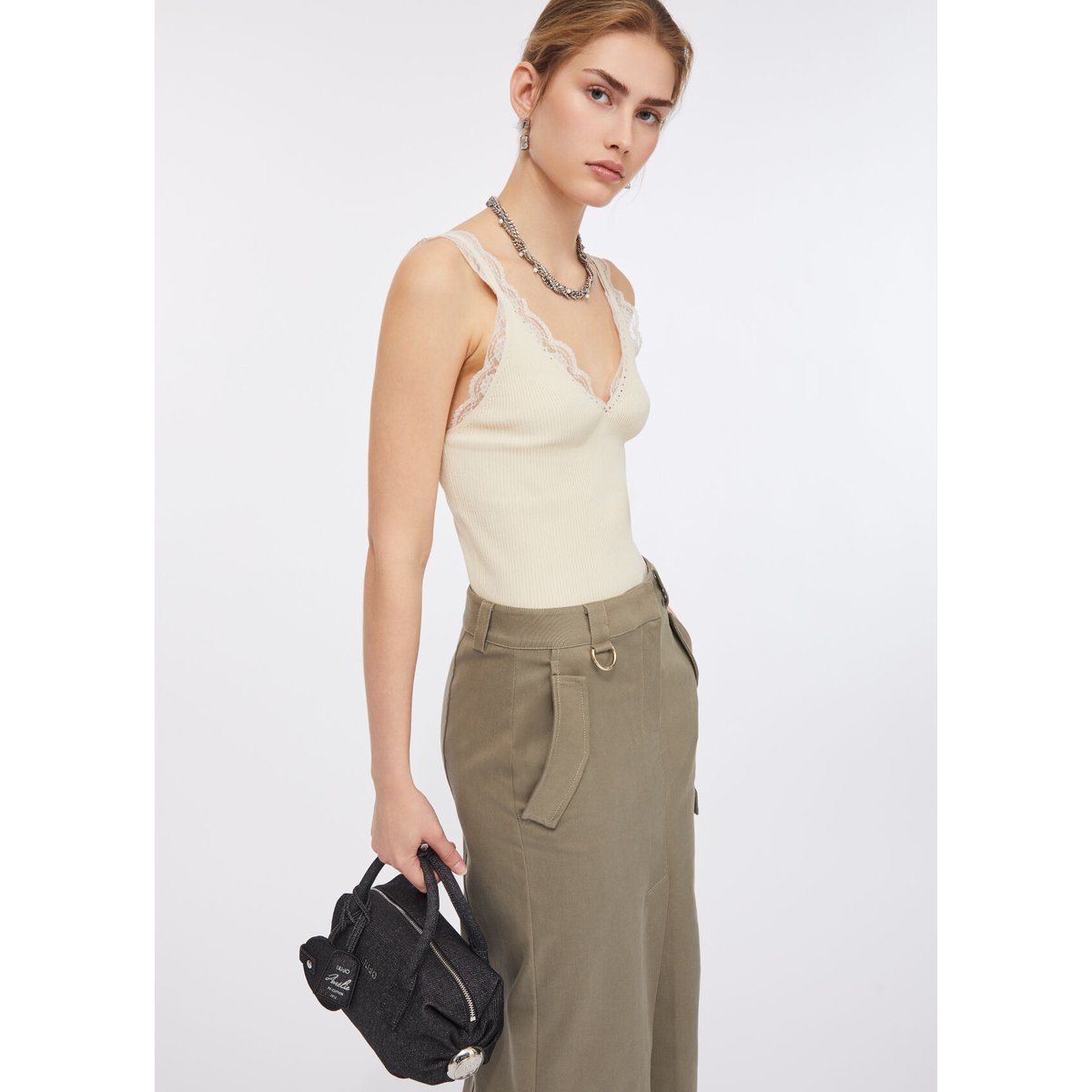 Top avec détails en dentelle beige clair, LIU JO