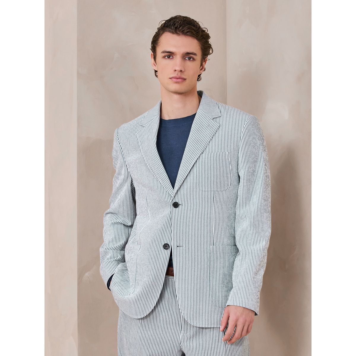 Veste de costume décontractée en seersucker bleu, NEXT