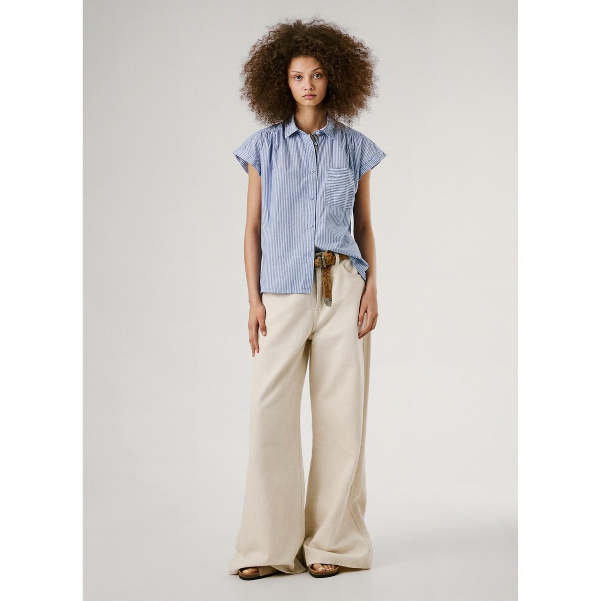 Short Blouse with Fine Stripes blue striped, PEPE JEANS