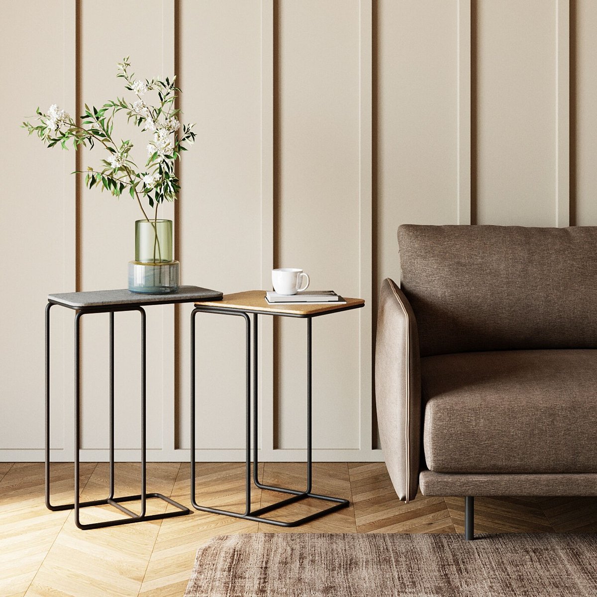 Lot de 2 tables d'appoint en acier et aluminium, DIEGO noir, KARE DESIGN