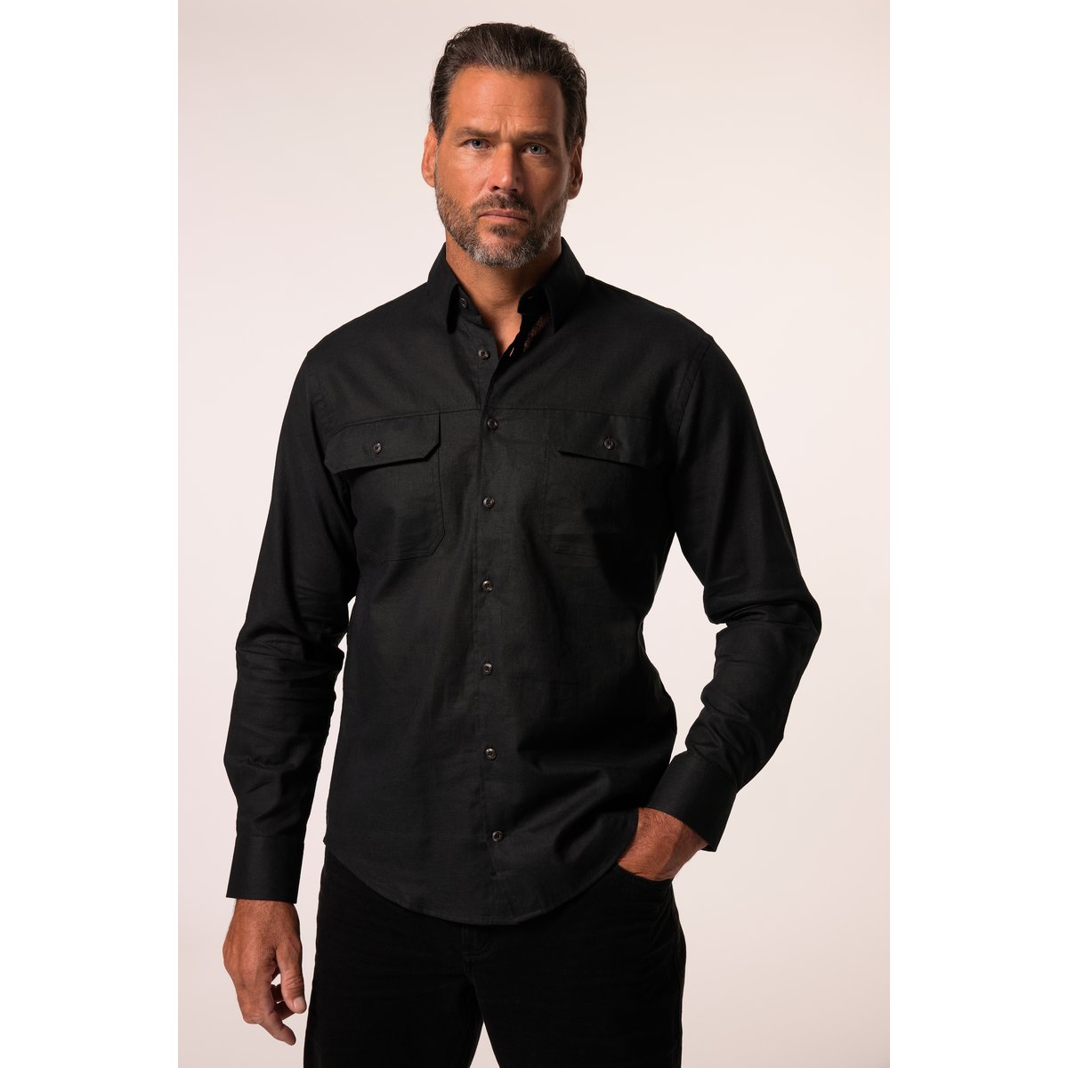Chemise en lin mélangé noir, JP1880