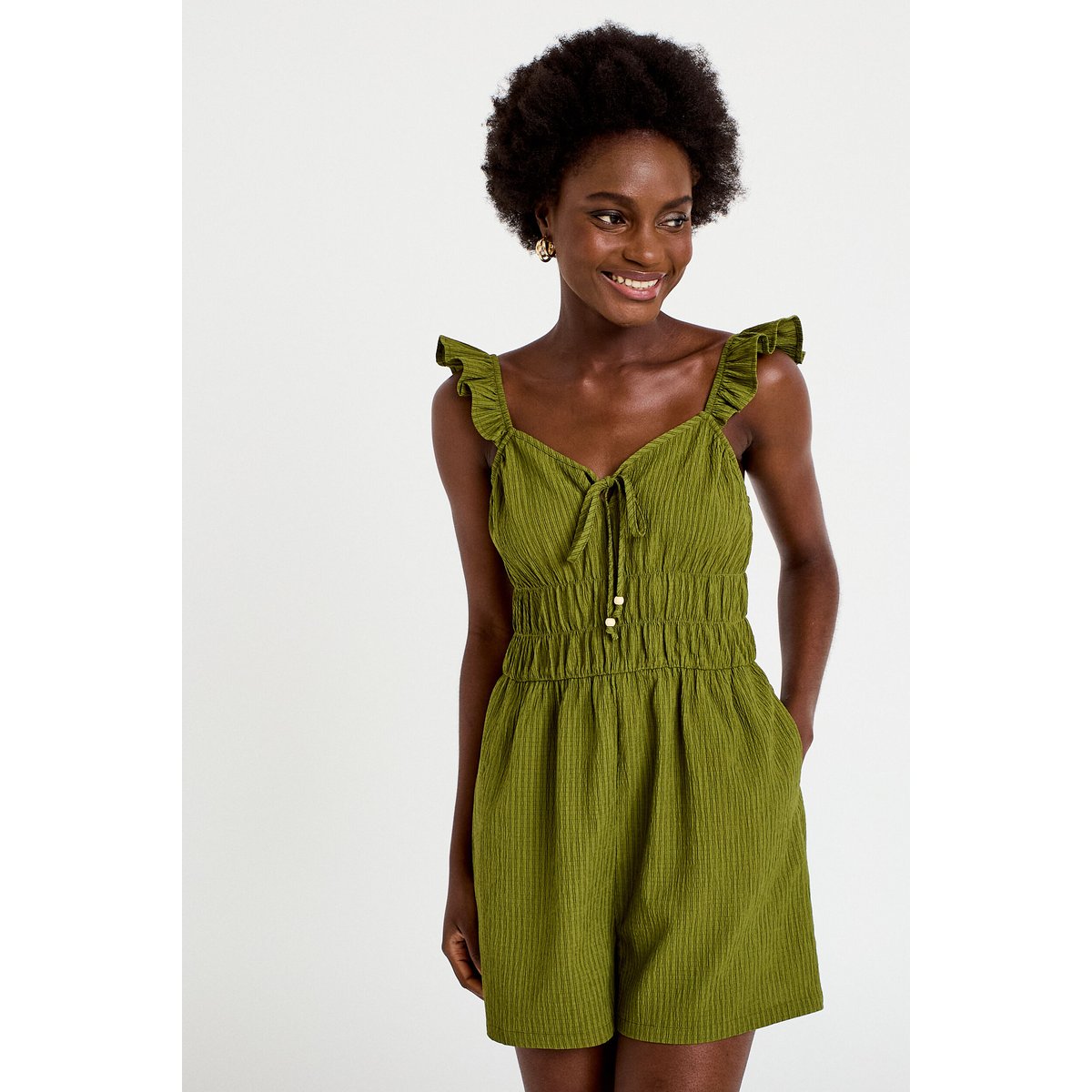 Combishort coupe flare vert kaki, CACHE CACHE