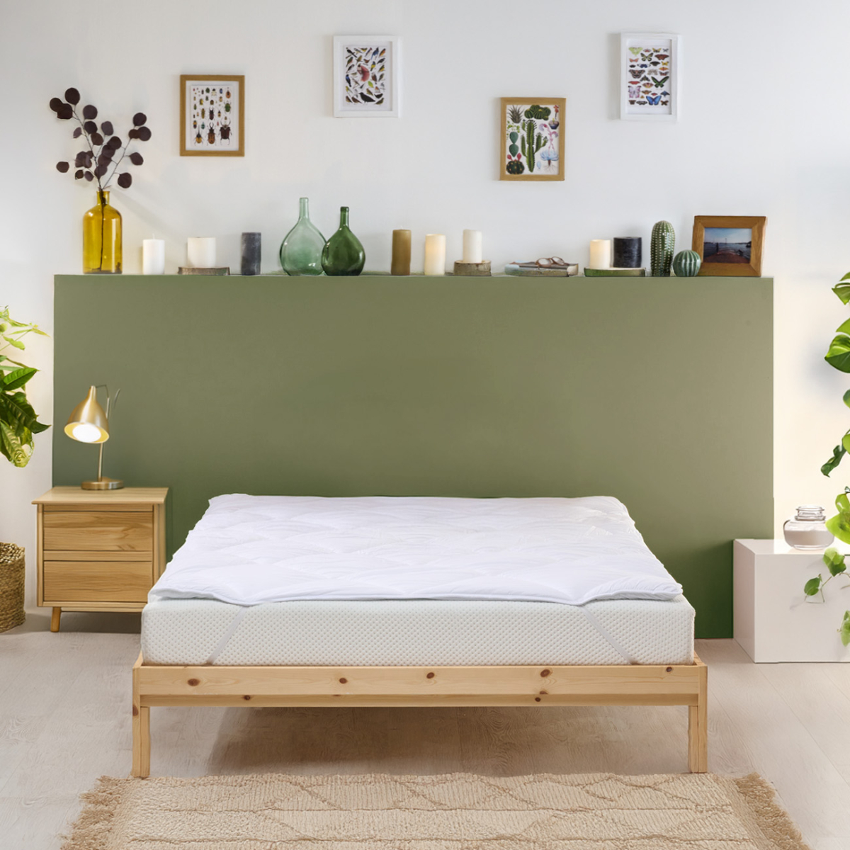Surmatelas Confort ANTI-ACARIENS blanc, BLEU CALIN