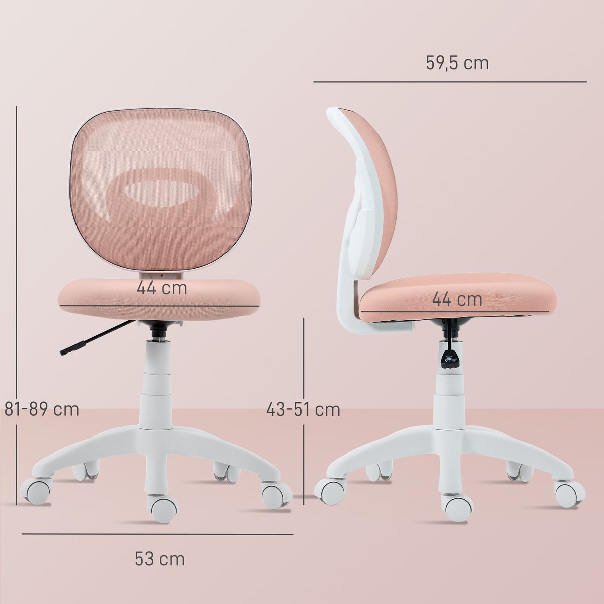 Chaise de bureau Maille (100 % polyester) rose, HOMCOM