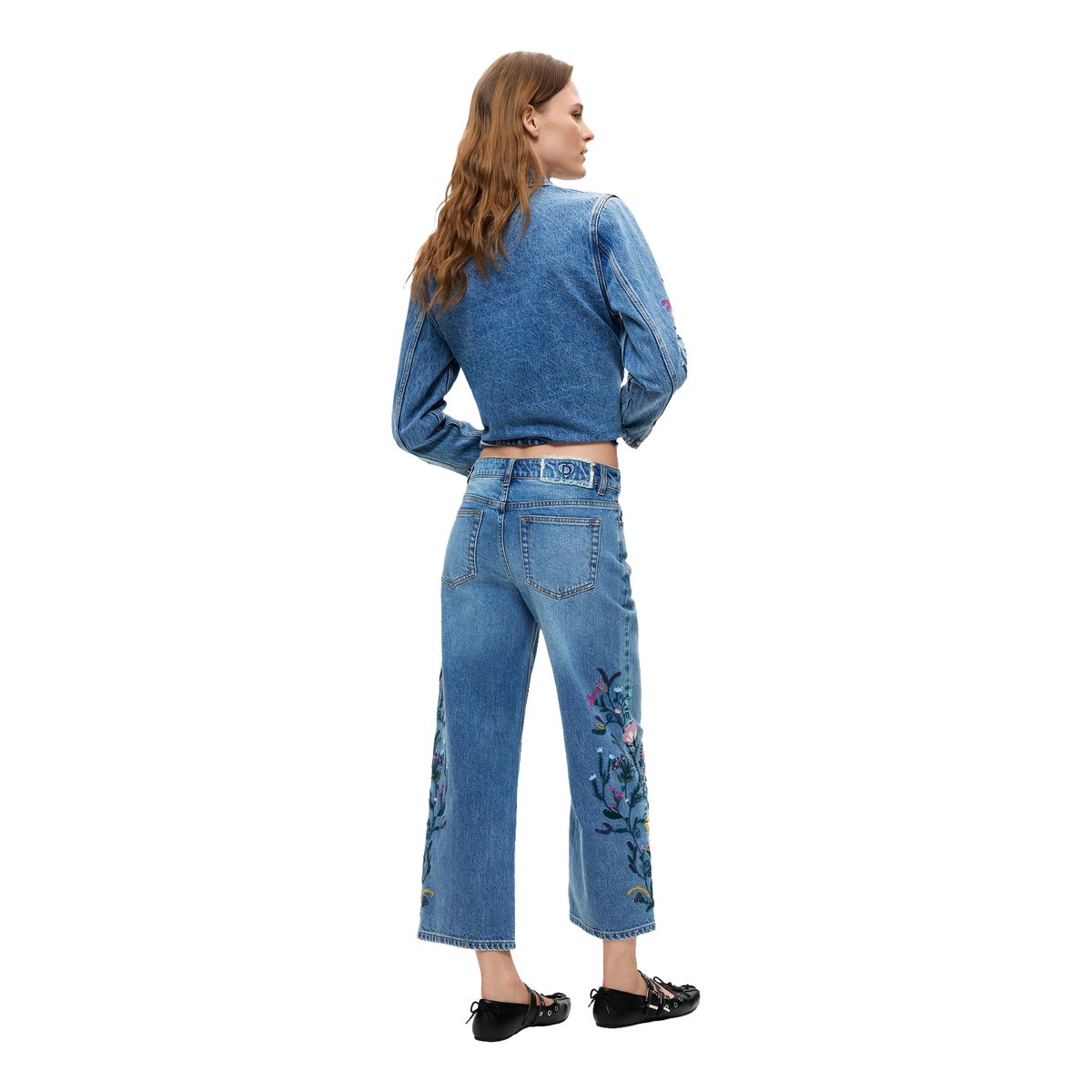 Pantalon en jean culotte à fleurs bleu clair, DESIGUAL