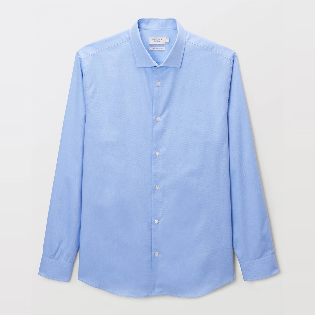 Chemise formelle au tissé diagonal col italien en coton ciel, MONOPRIX