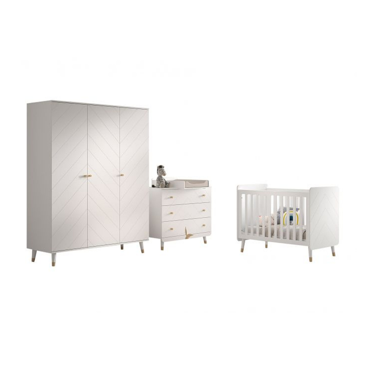 Ensemble 4 Pièces Billy Lit commode grande armoire blanc couleur unique, VIPACK
