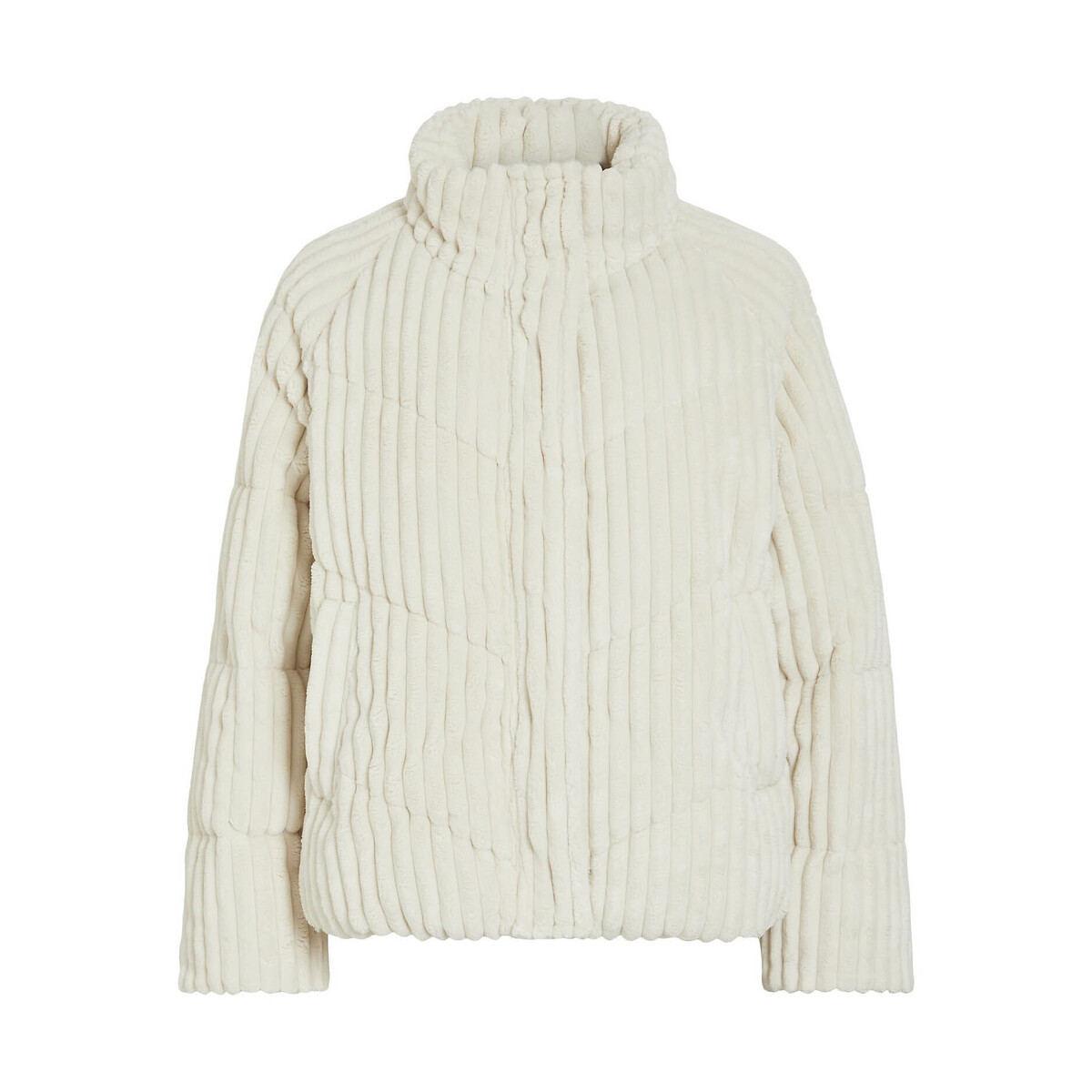 Faux Fur Jacket with High Neck ecru , VILA