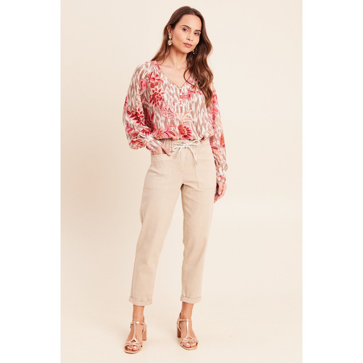 Blouse col v manches longues rose, BREAL
