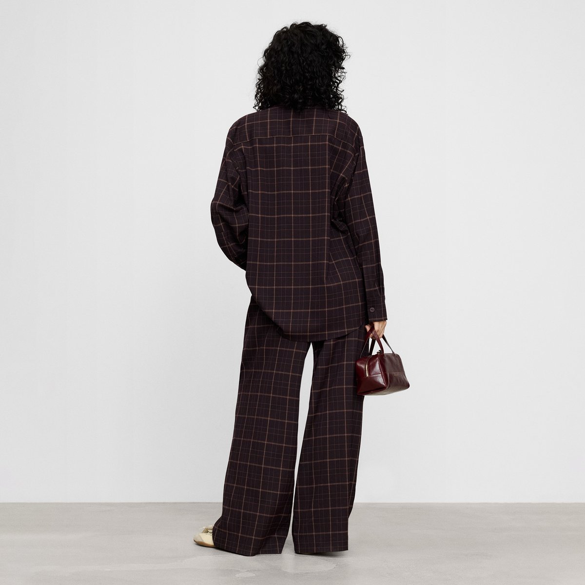 Pantalon large à carreaux avec double pince carré rouge, ADOLFO DOMINGUEZ