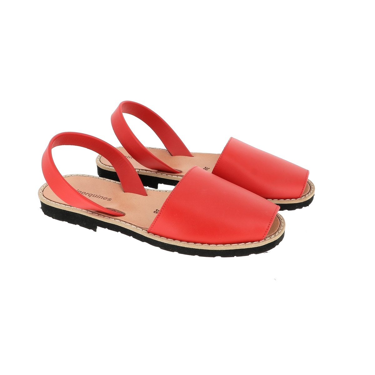 Sandales en cuir talon plat rouge, MINORQUINES