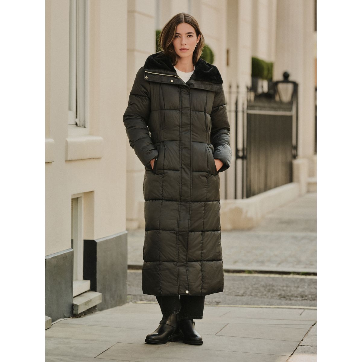 Manteau matelassé long imperméable noir, NEXT
