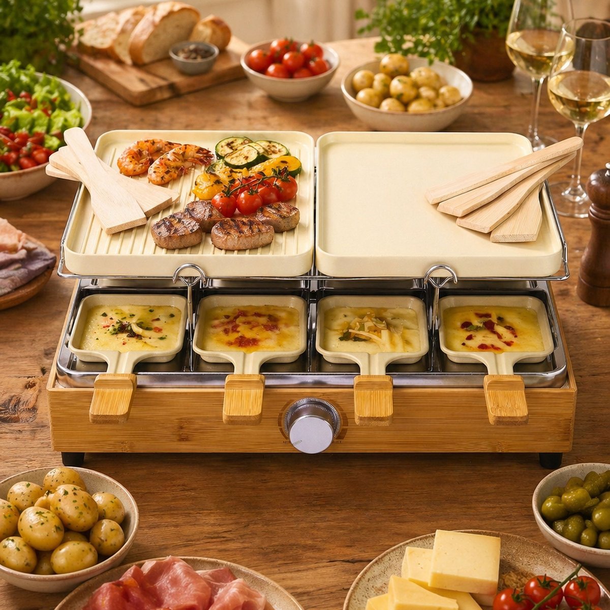 Appareil à raclette 8 personnes beige-naturel-noir, MENASTYL
