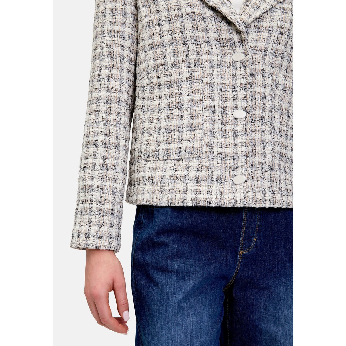 Blazer en tweed à poches plaquées blanc/marron, CARTOON