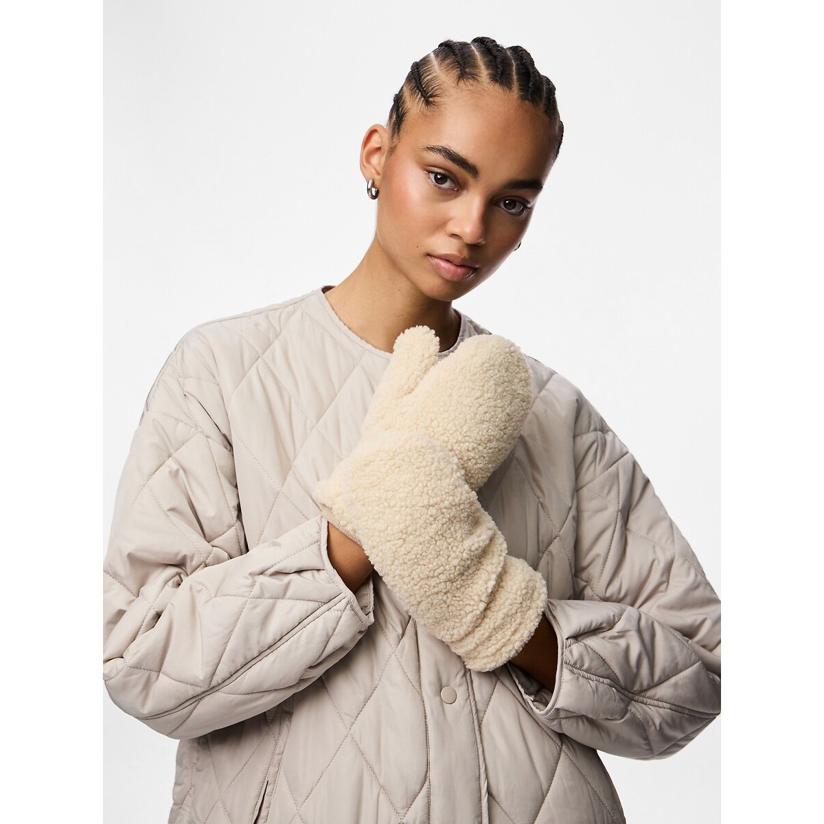 Moufles en sherpa, Netty ecru, PIECES
