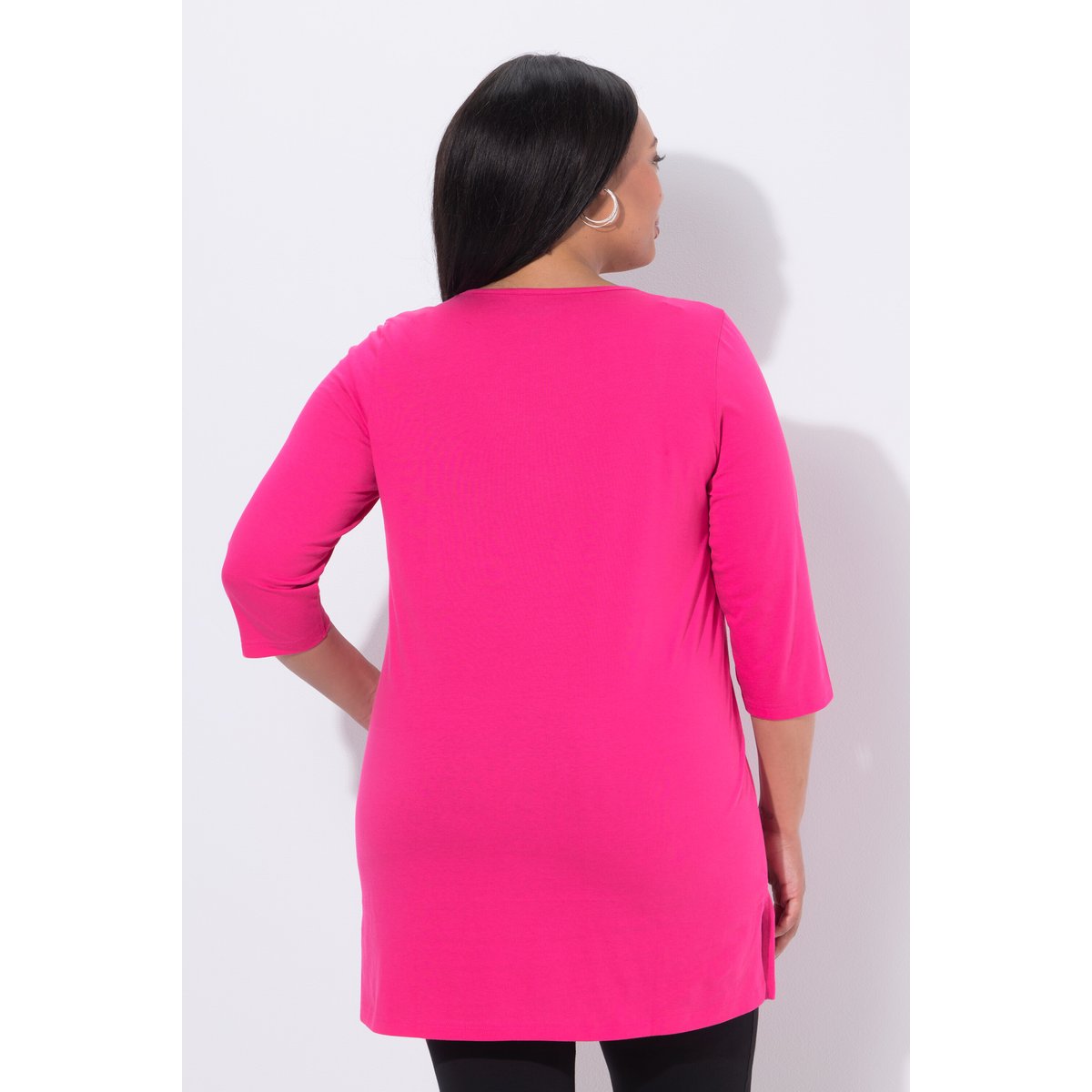 T-shirt long avec rivets fantaisie rose vif, ULLA POPKEN