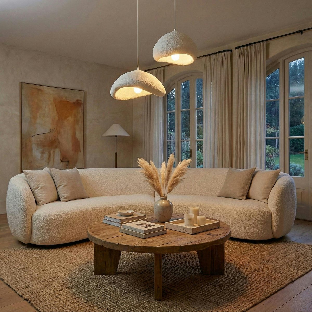 Suspension blanche wabi-sabi 2 abat-jour 70 cm NOXIS blanc, PIER IMPORT