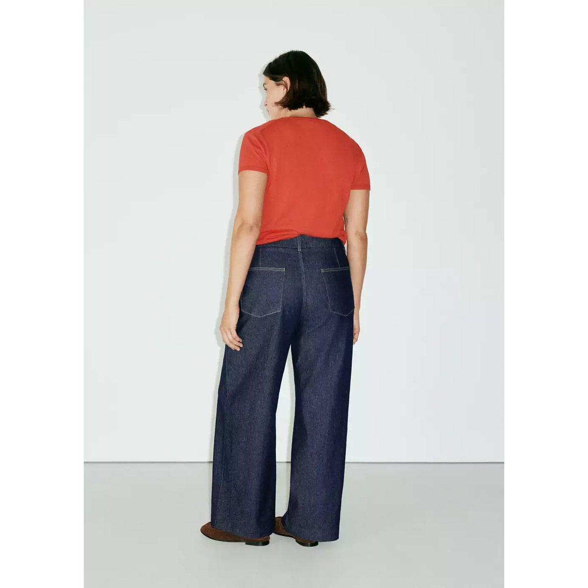 Jean large taille haute à coutures bleu, MANGO
