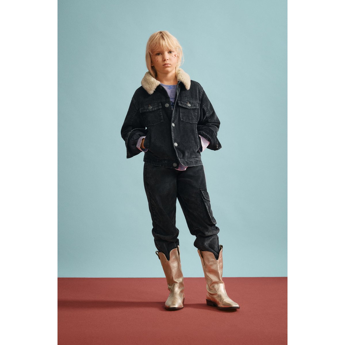 Veste à col en mouton noir, DESIGUAL