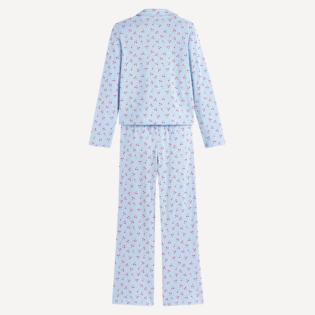 Pyjama imprimé cerises, en jersey de coton bleu, LA REDOUTE COLLECTIONS