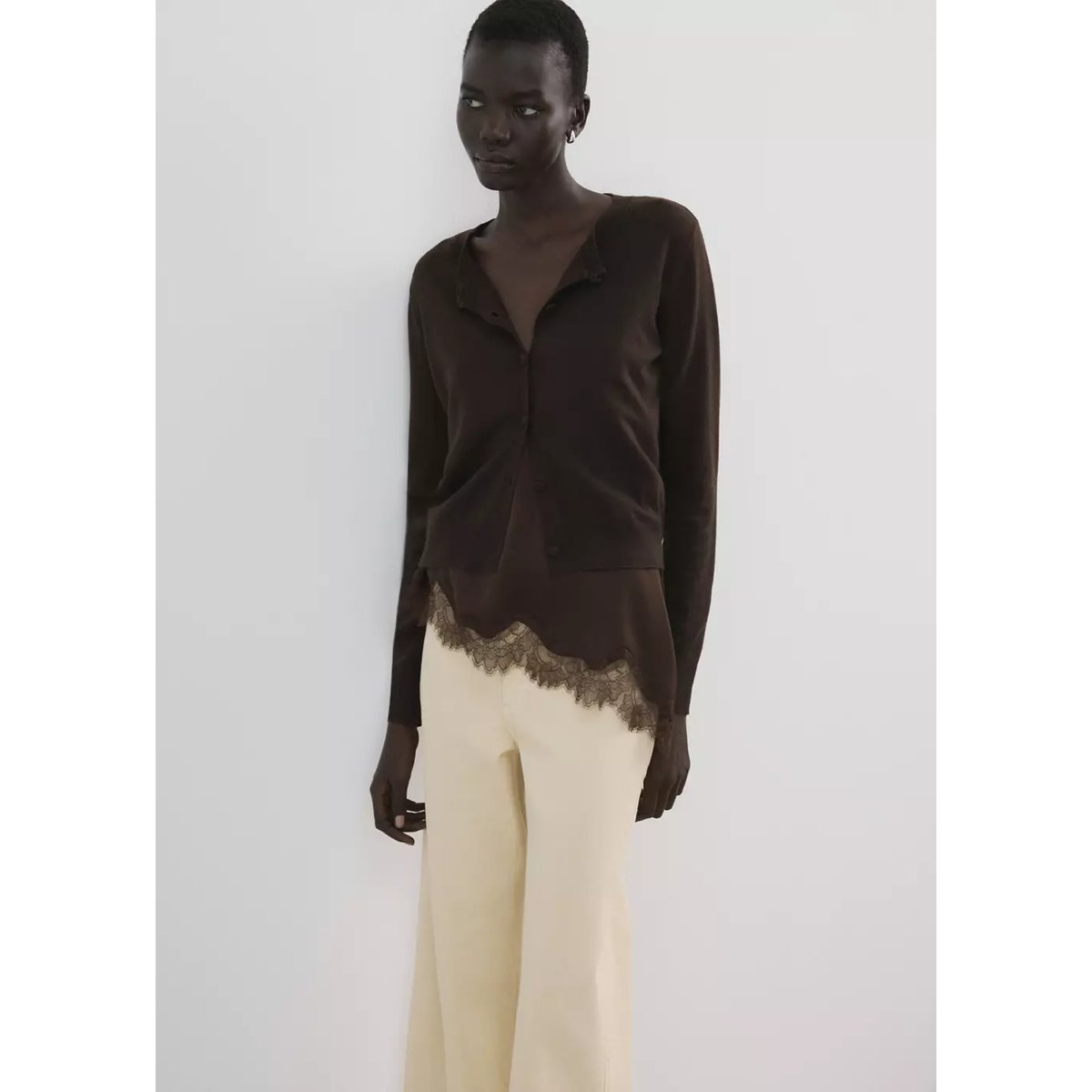 Jean style jupe-culotte Catherin taille haute vanille, MANGO
