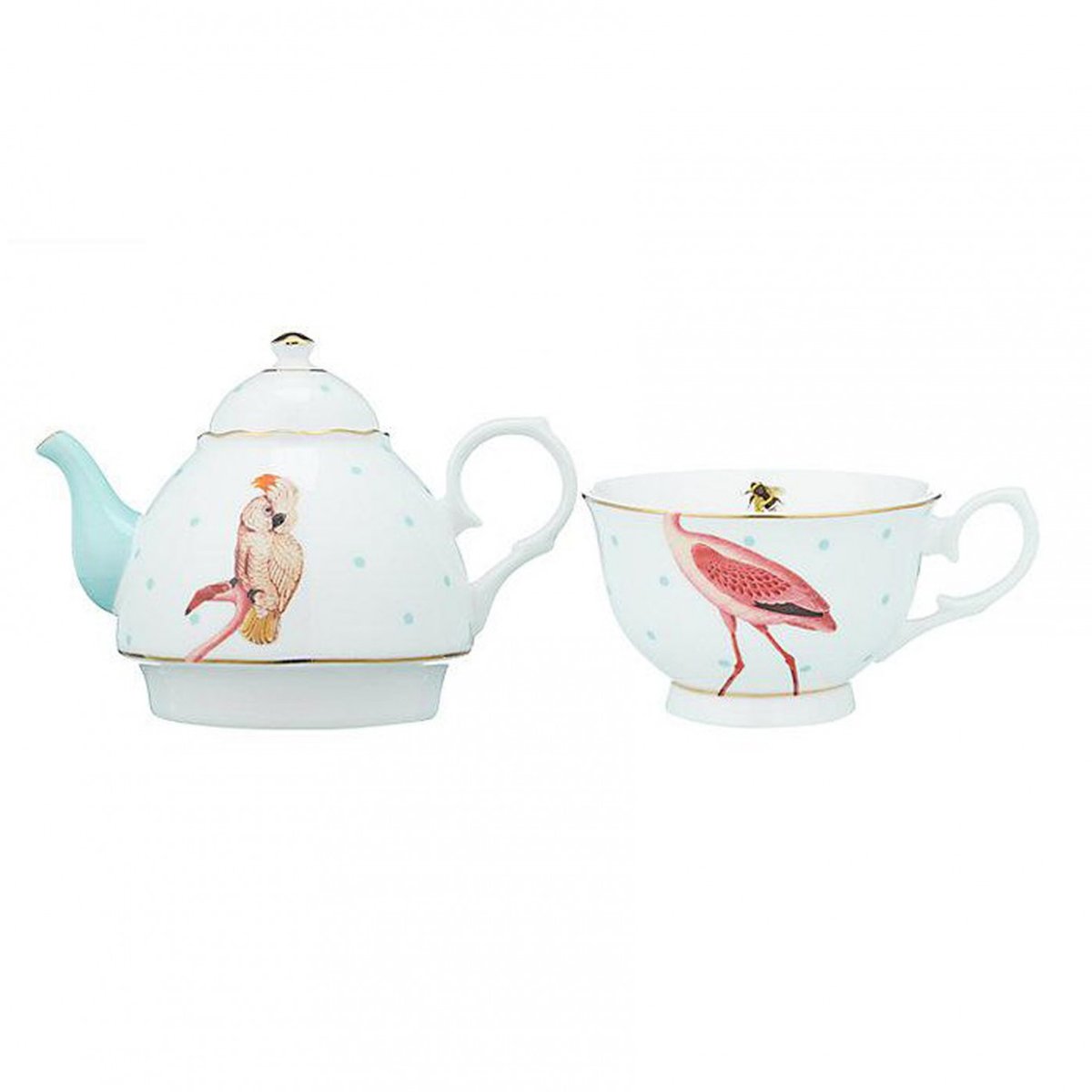 Théière Flamant Rose 36 cl multicolor , détails bords dorés, YVONNE ELLEN