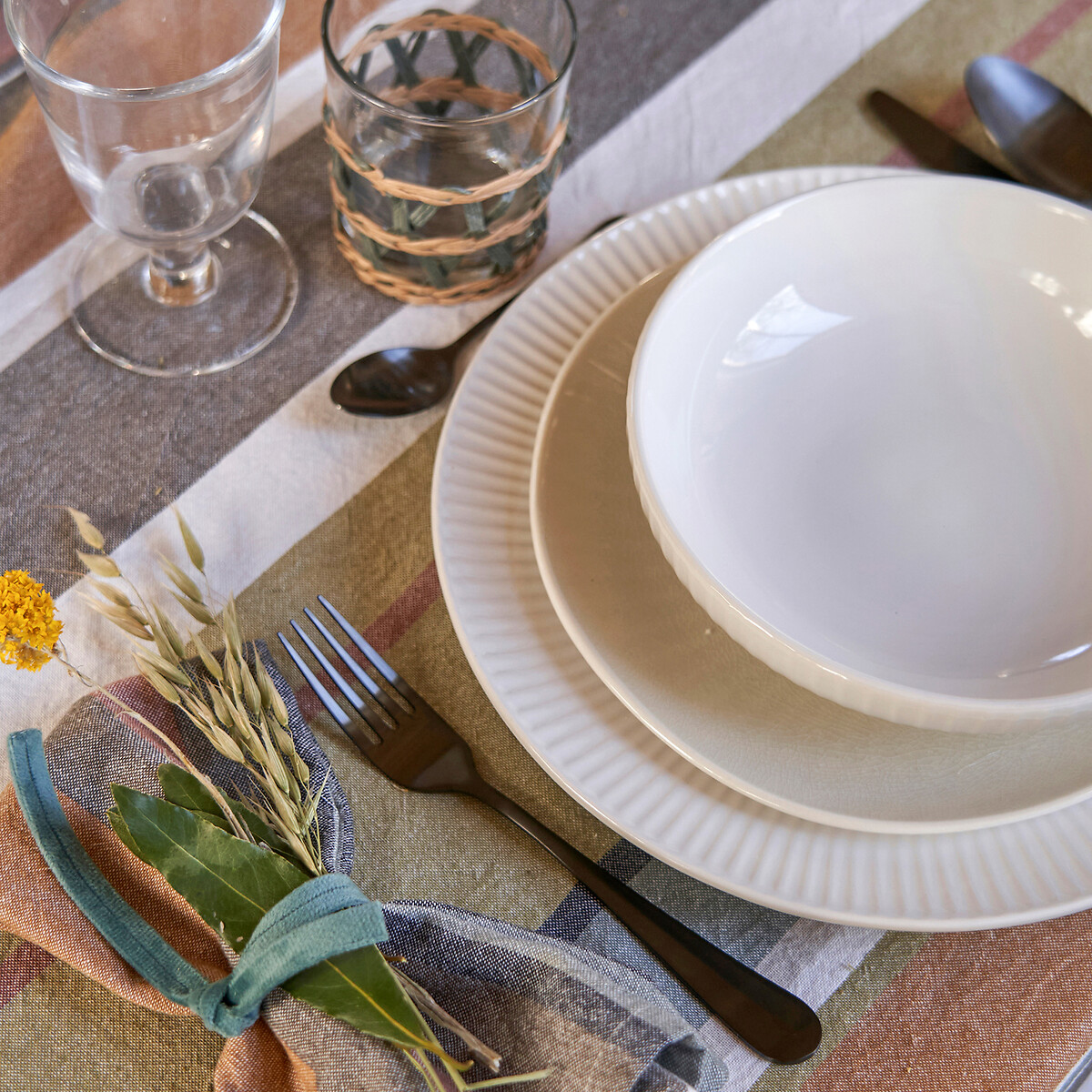 Lote de 4 platos de postre agrietados, Gogain crudo, LA REDOUTE INTERIEURS