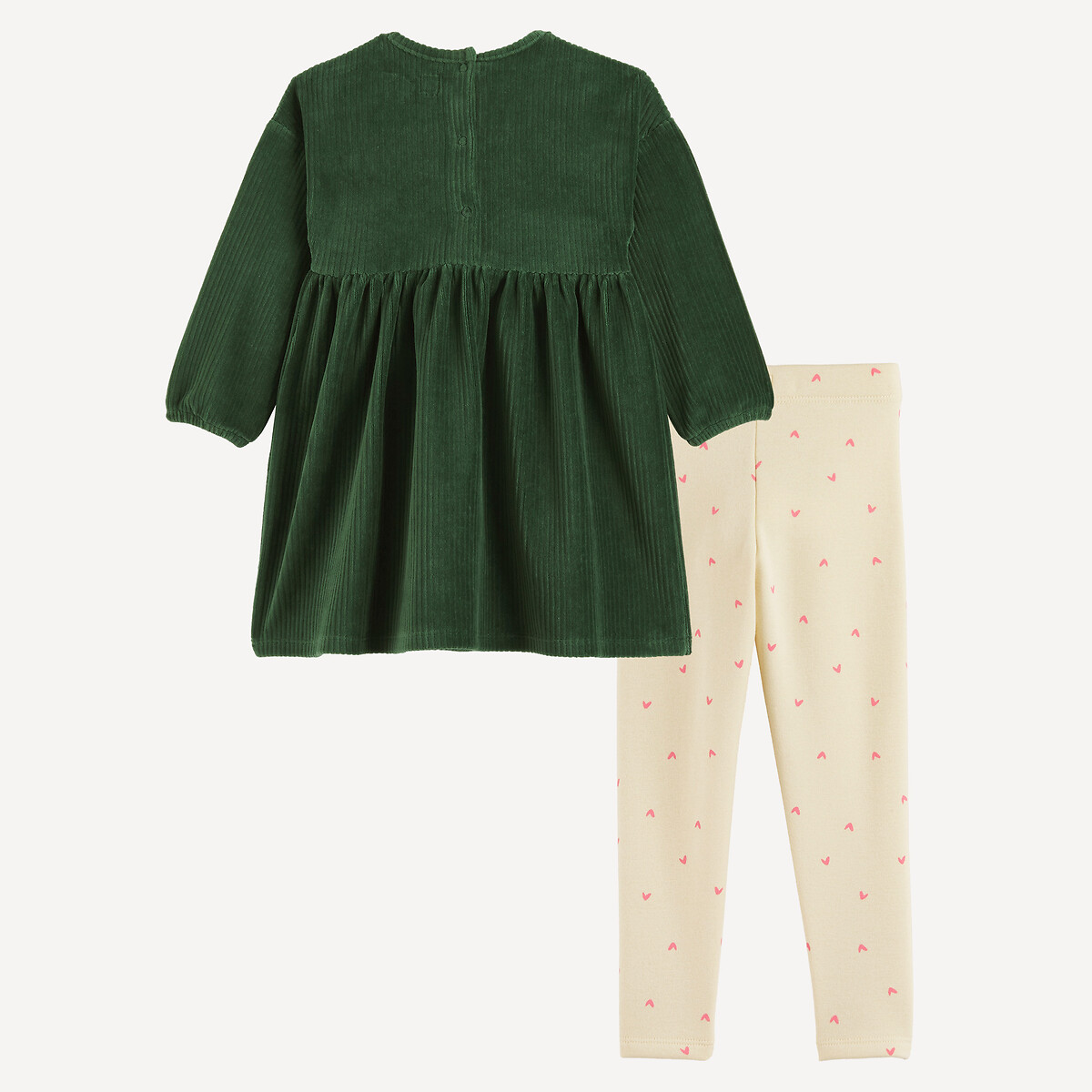 Ensemble 2 pièces, robe en velours et legging imprimé coeurs vert + écru, LA REDOUTE COLLECTIONS