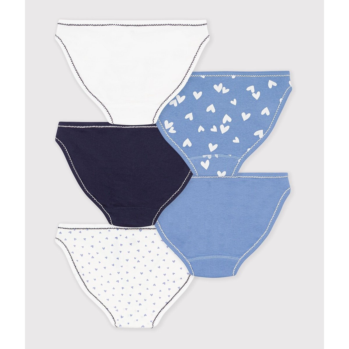 Lot de 5 culottes en coton lot bleu / blanc, PETIT BATEAU