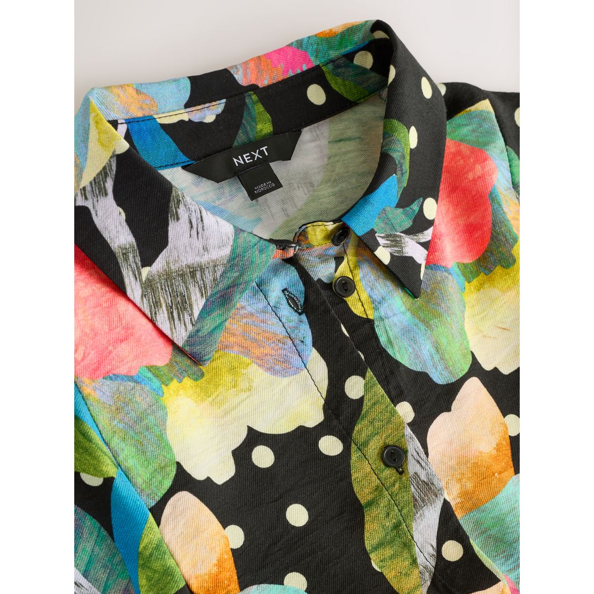Robe chemise mi-longue à manches longues noir/multi-fleurs, NEXT