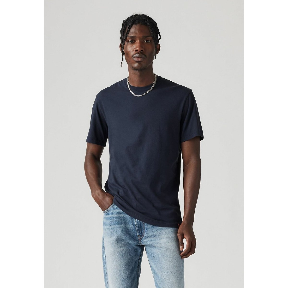 Set van 2 slim T-shirts met ronde hals marine+wit, LEVI'S