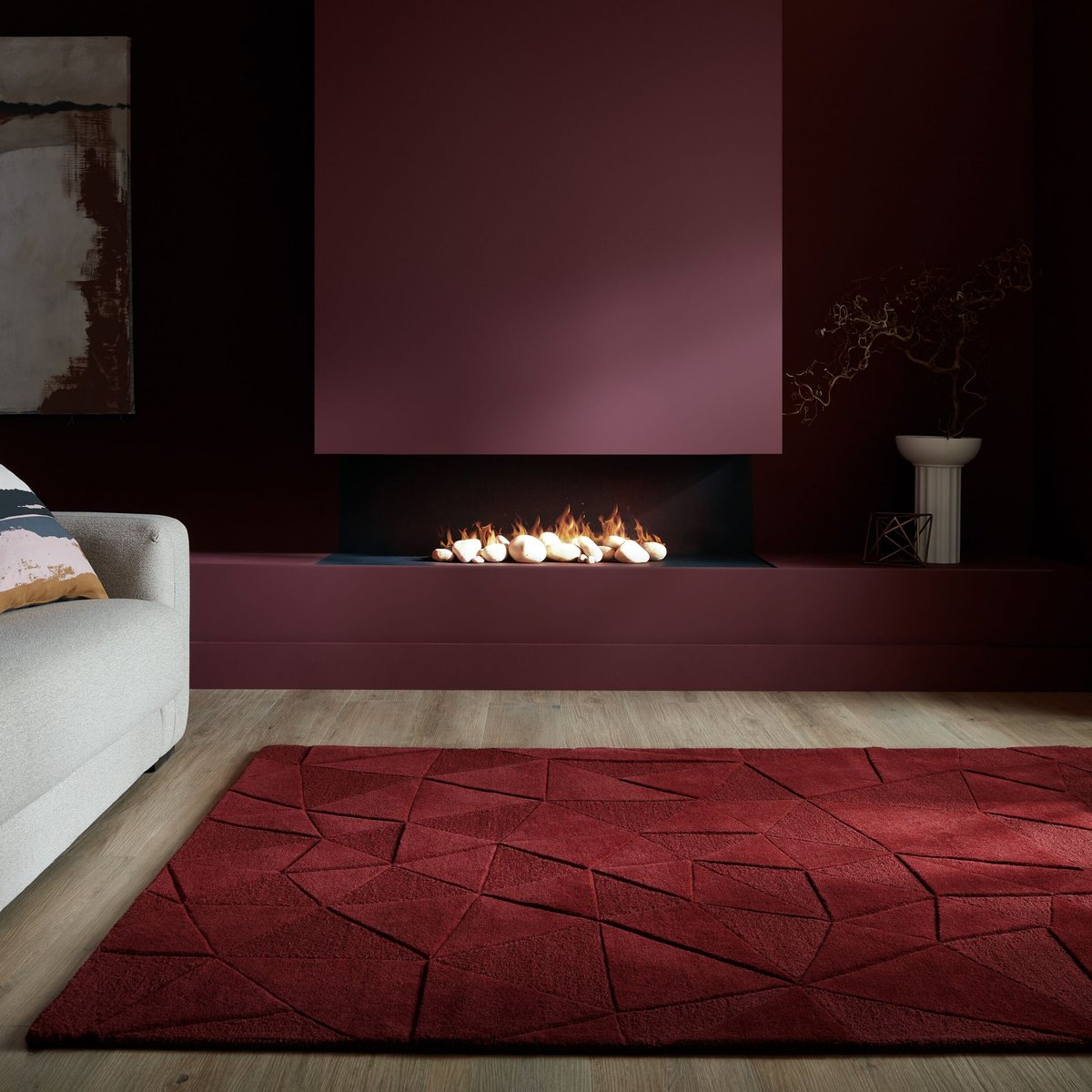 Tapis salon et chambre moderne pure laine SHERD rouge, NOVATREND