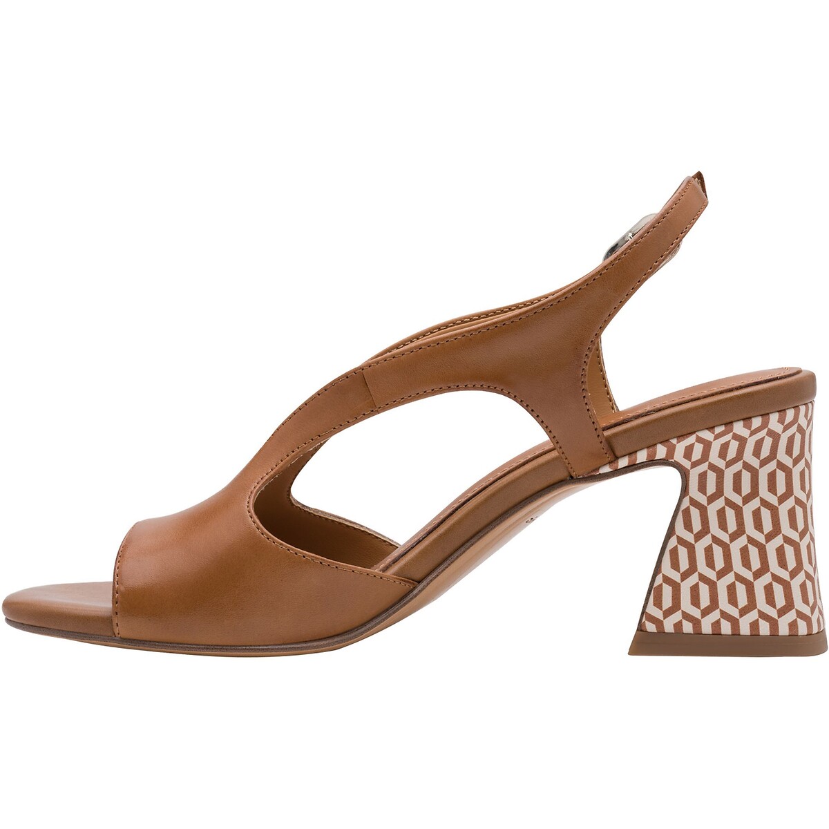 Sandales en cuir talon large cognac, TAMARIS