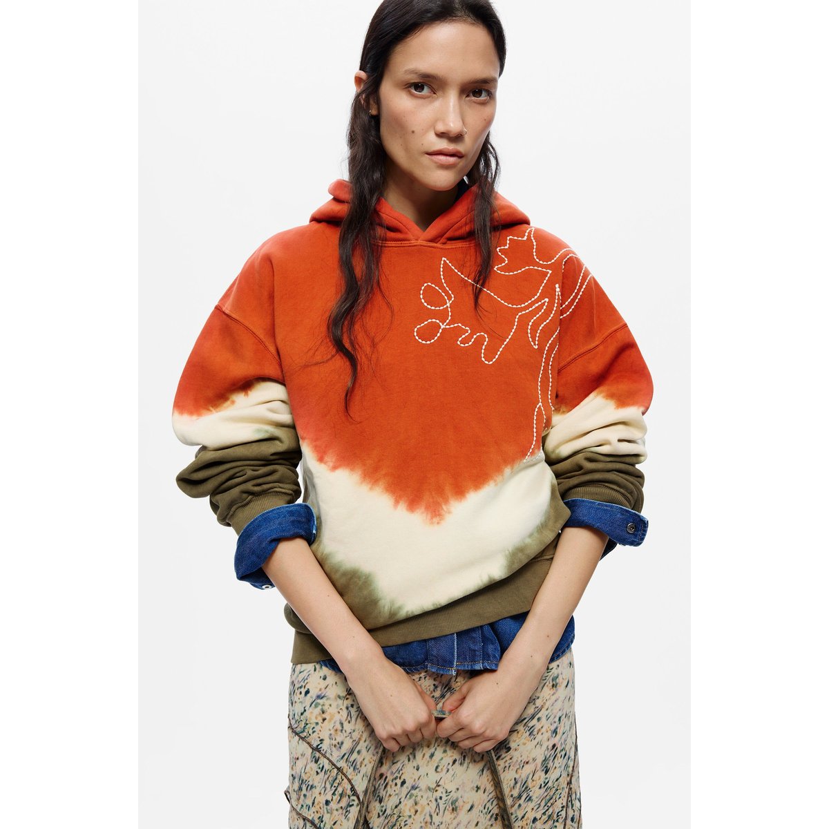 Sweat à capuche tie dye rouge, DESIGUAL