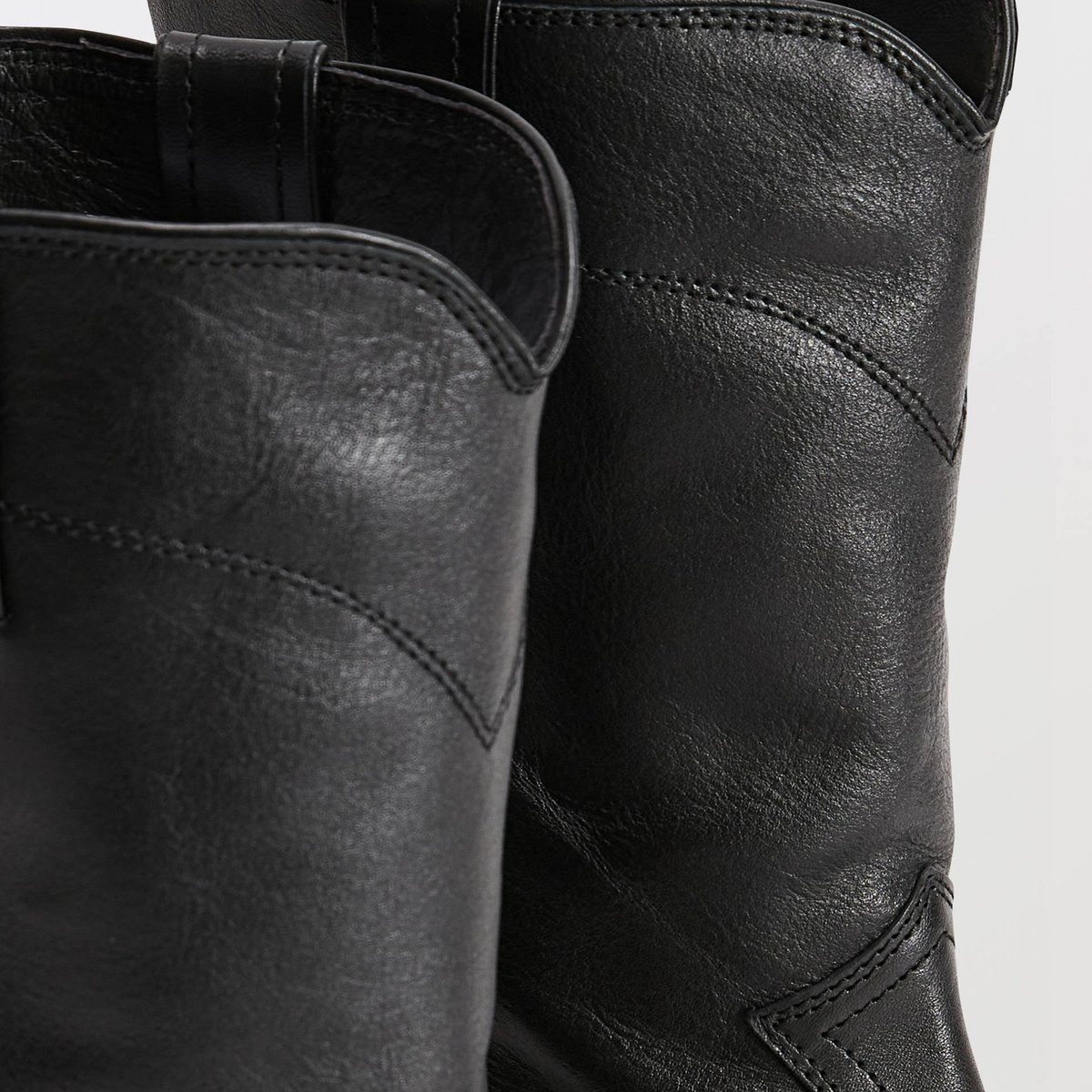 Bottes plates en cuir noir, MONOPRIX