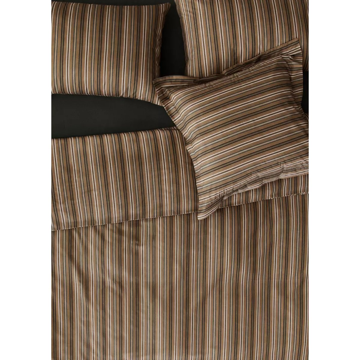 Housse de couette percale de coton rayures multicolores Lit 135/140 cm tabac, MANGO HOME