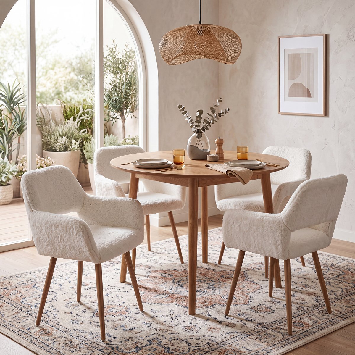 Lot de 4 chaises de salle à manger fauteuil scandinaves en tissu effet poil de lapin, CROMWELL PELUCHE blanc, MEUBLES COSY