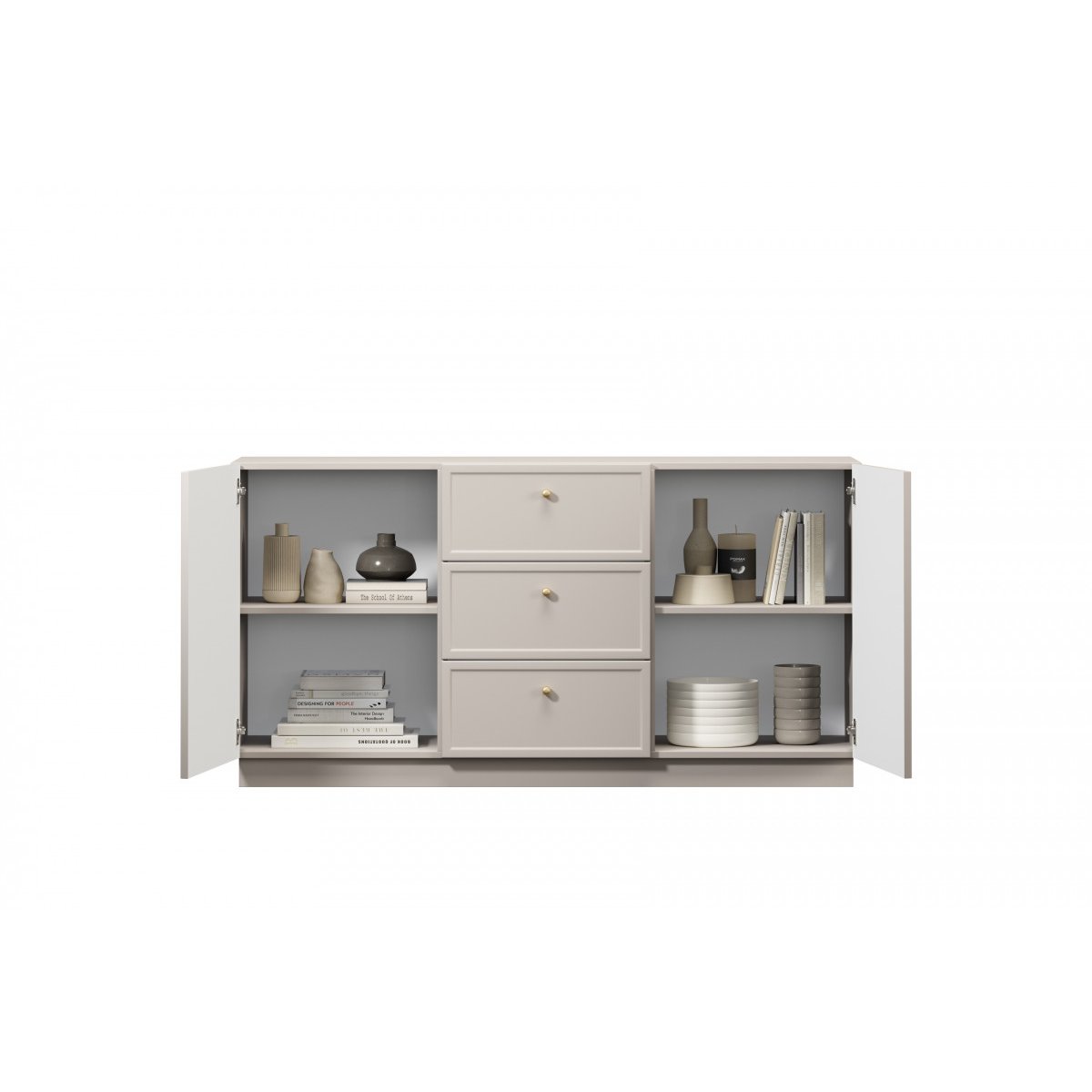 Buffet  en panneaux de particules 2 portes 3 tiroirs 150 cm, LORINA beige, BOBOCHIC