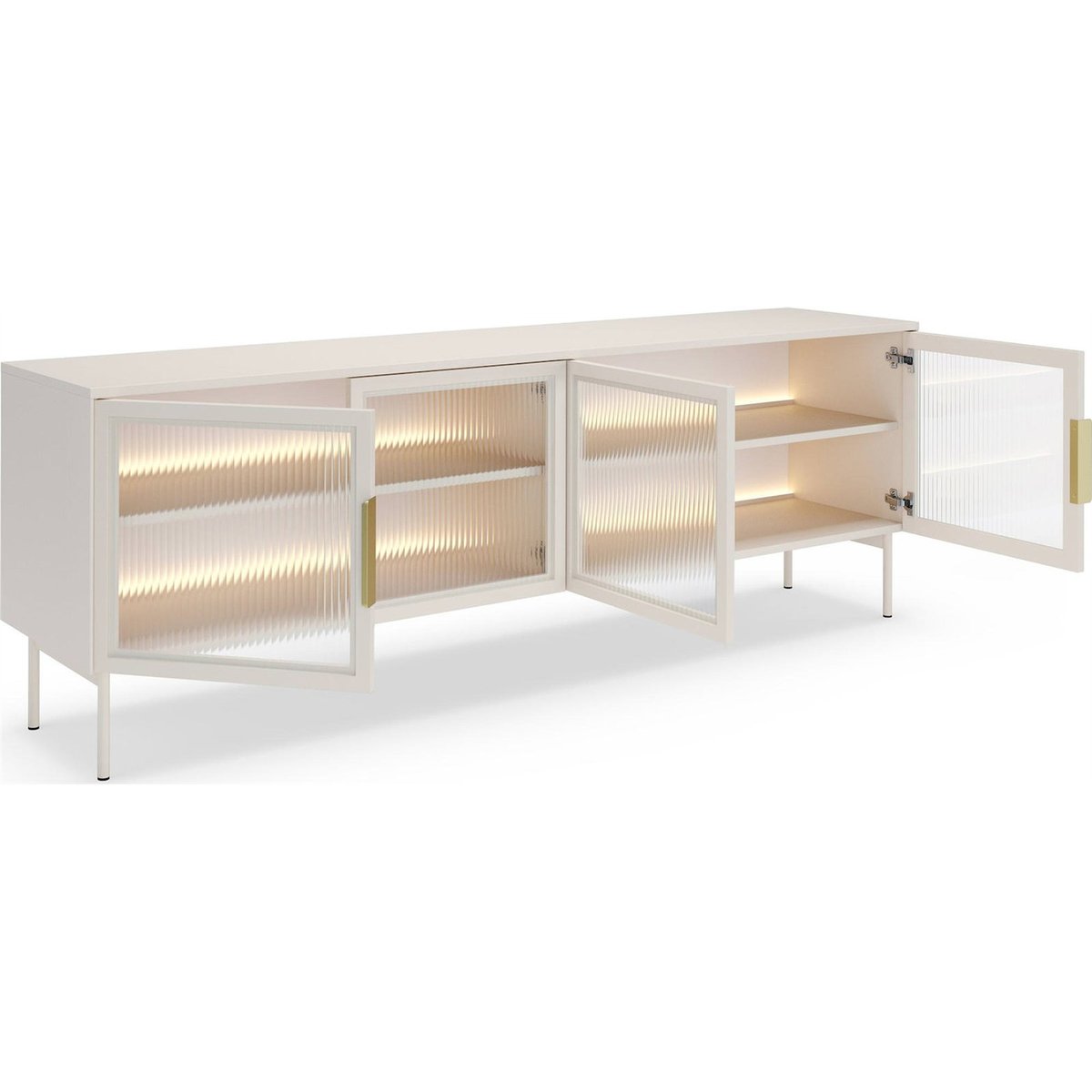 Meuble tv vitré LUMI avec éclairage LED cachemire, RECOLLECTION