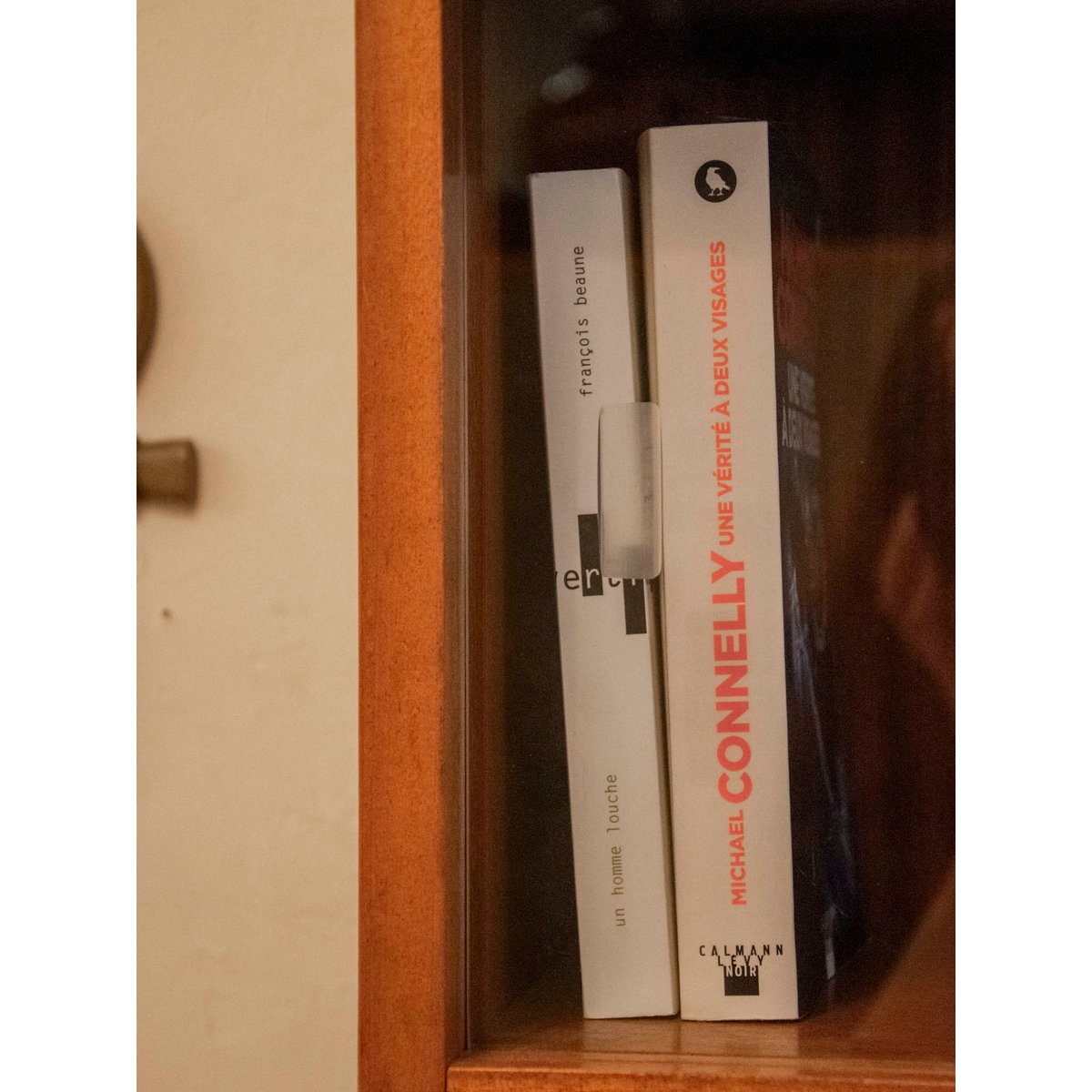 Grande bibliothèque vitrée au placage en bois Madeleine N°711 - Bon état bois foncé, DEBONGOUT