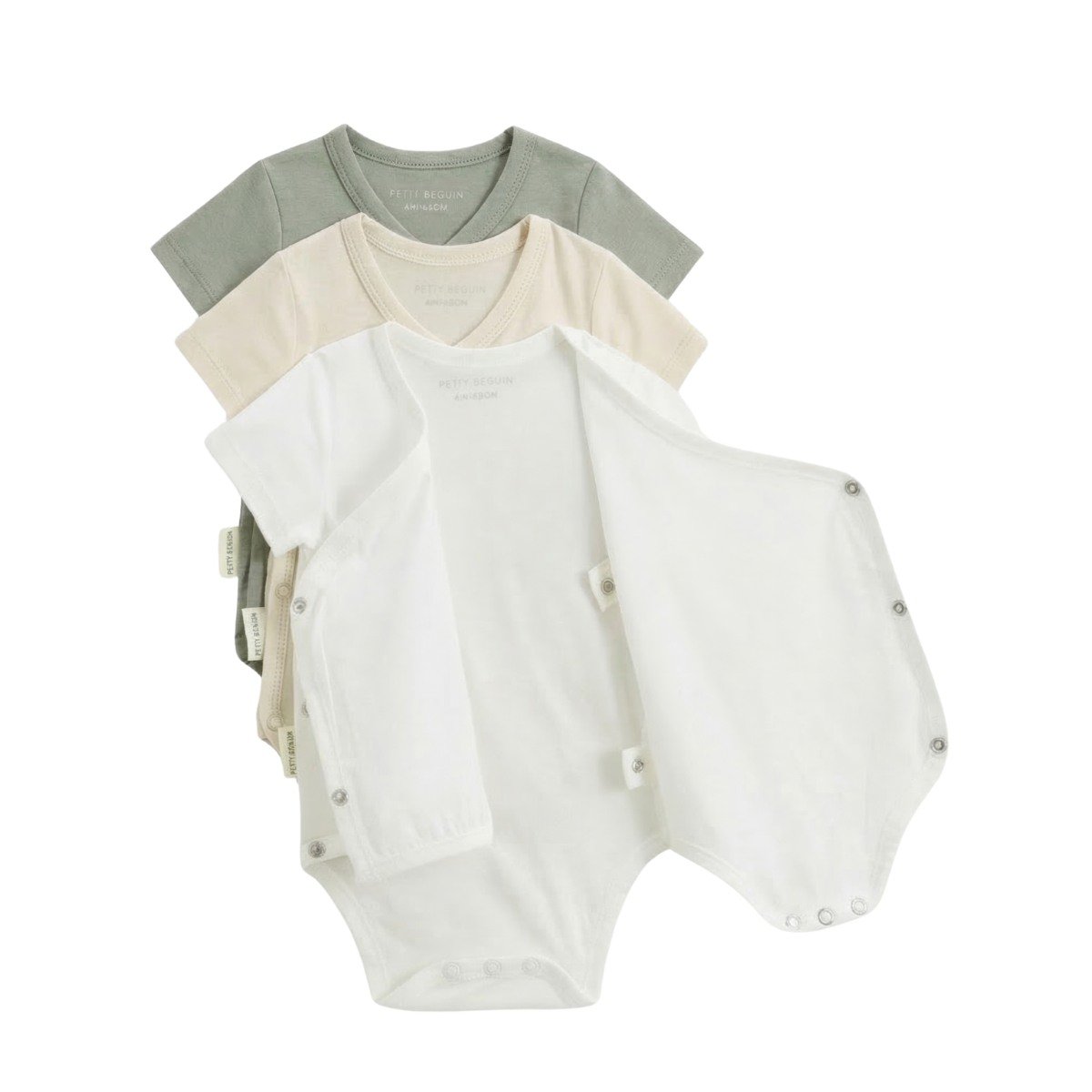 Lot de 3 bodies bébé manches courtes ouverture croisée Mini Rêve ecru, PETIT BEGUIN