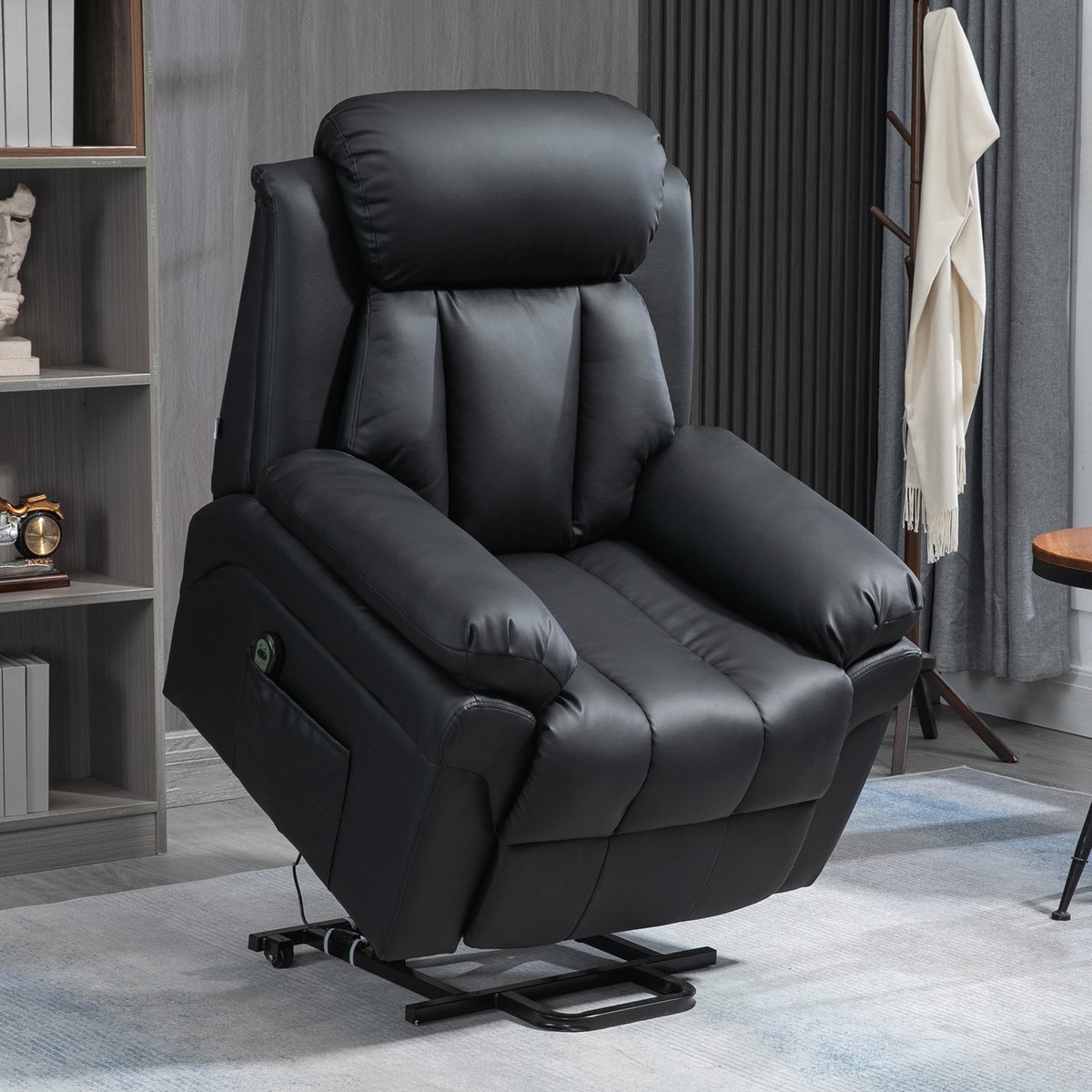 Fauteuil releveur inclinable avec repose-pied ajustable - revêtement synthétique noir, HOMCOM