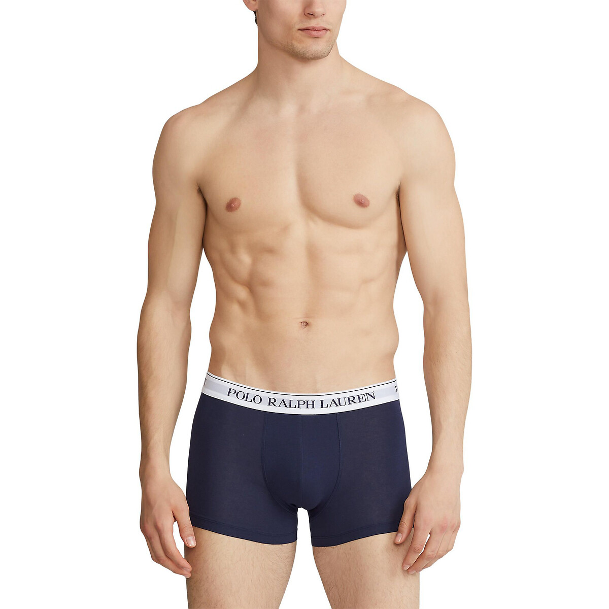 Set di 3 boxer classici in cotone elasticizzato blu marino + bianco + blu marino stampato, POLO RALPH LAUREN
