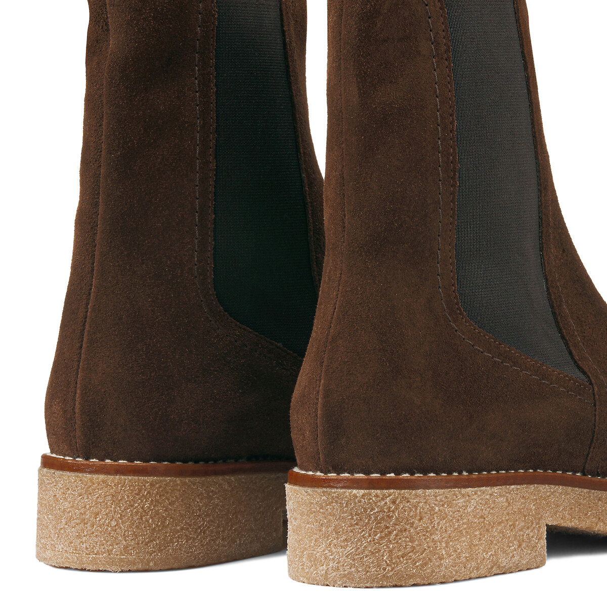 Leather Ankle Boots with Flat Heel chocolate, LA REDOUTE COLLECTIONS