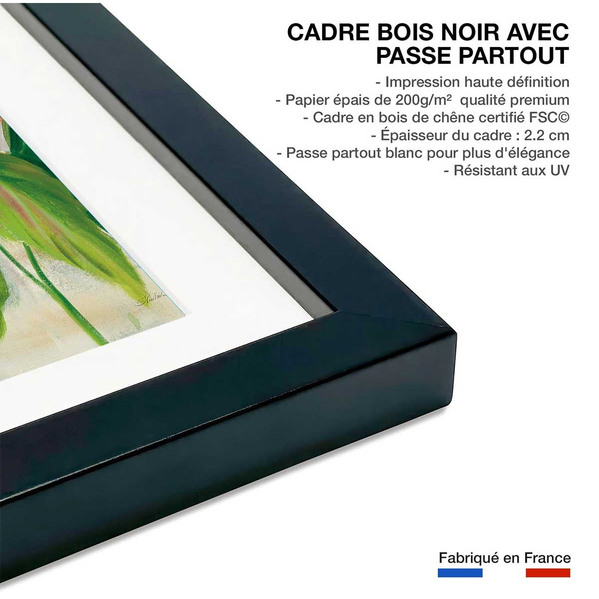 Poster Jardin tropical affiche + cadre en bois - noir, HEXOA