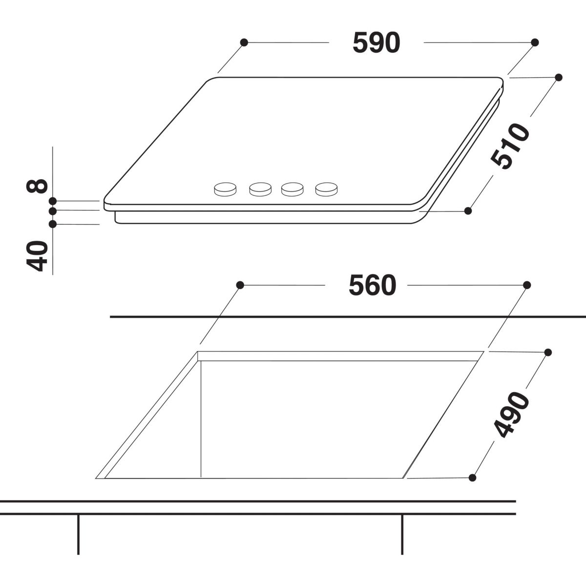 Plaque gaz AKT 404 NB noir, WHIRLPOOL