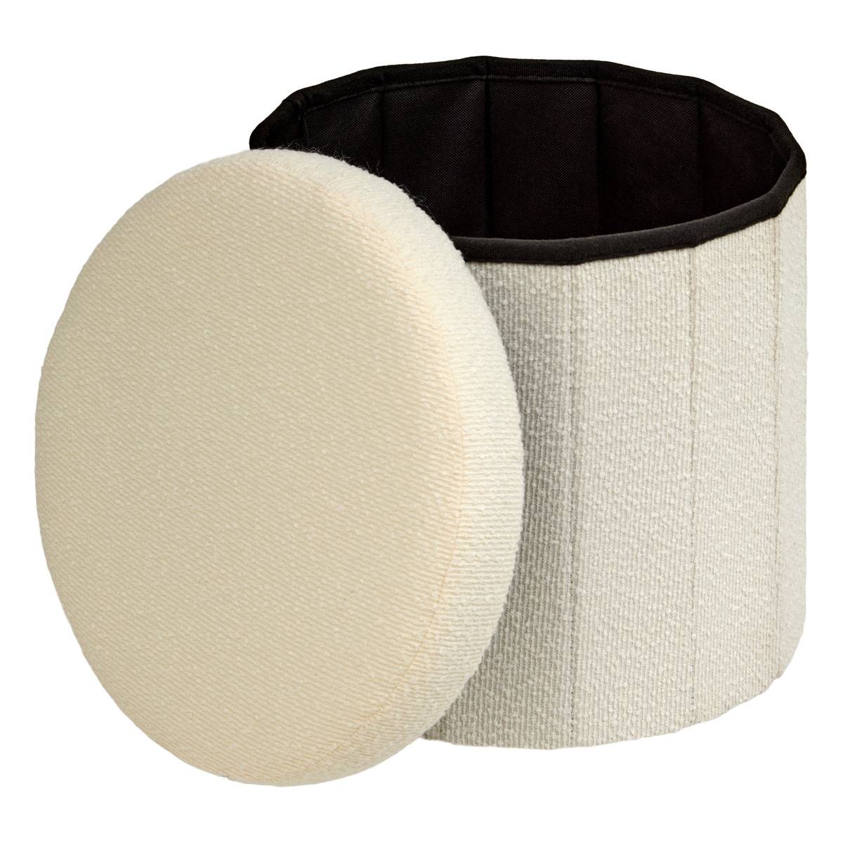 Pouf rond pliable avec rangement FINK blanc, ATMOSPHERA